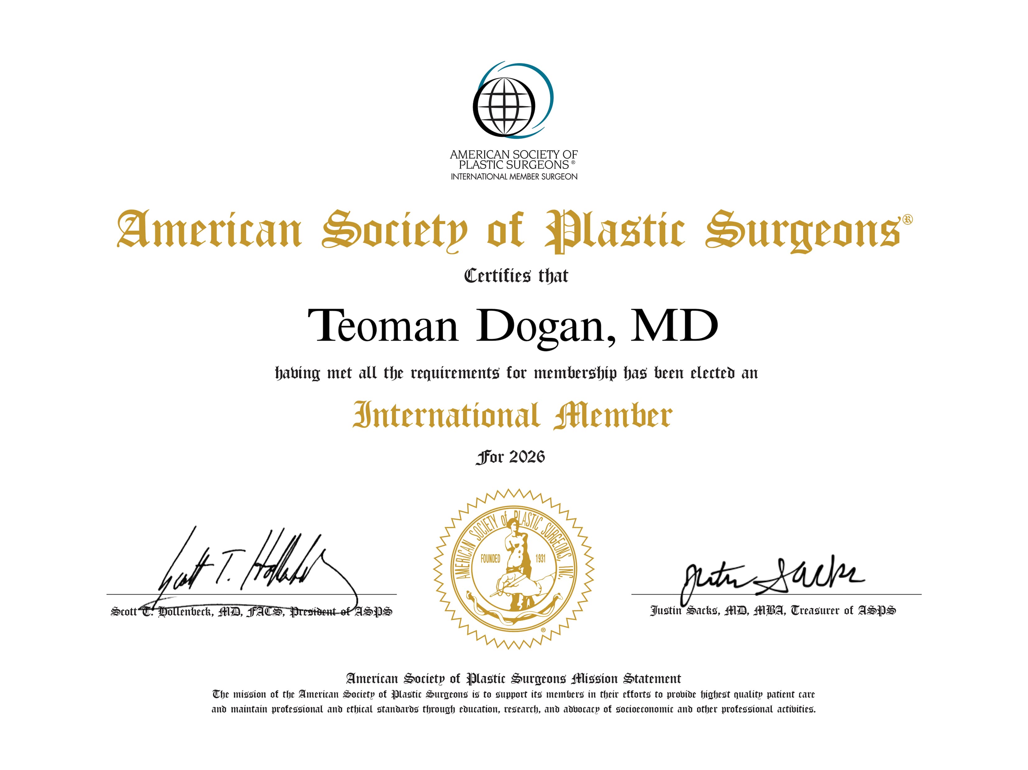 ASPS – American Society of Plastic Surgeons Member
